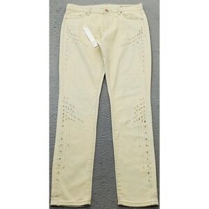 BlankNYC Straight Jeans Womens 29 Yellow Denim Distressed Laser Cut Streetwear